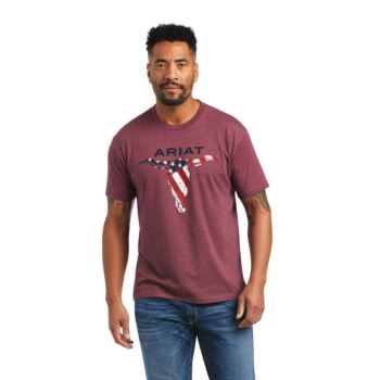 Ariat Ariat Steer Skull USA T-Shirt Bordove | 7madfCTf