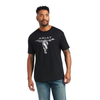 Ariat Ariat Steer Skull USA T-Shirt Čierne | q1BRXNgf