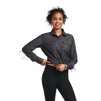 Ariat Denim Fringe Shirt Čierne | r053sN2X