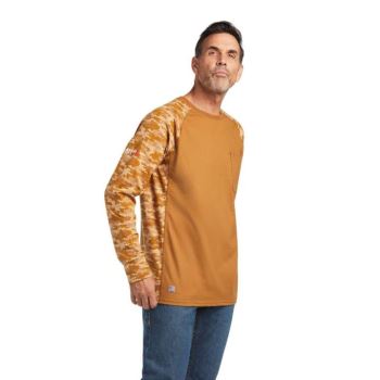 Ariat FR AC Stretch Camo Baseball T-Shirt Hnede | WHeg9Mqx