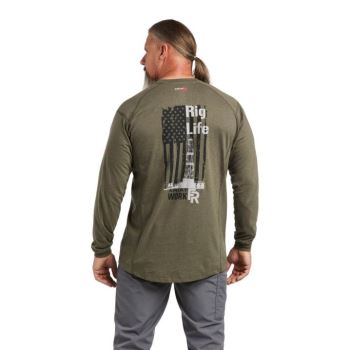 Ariat FR Air Rig Life Grafika T-Shirt Olivovo Zelená | dxeJTINh