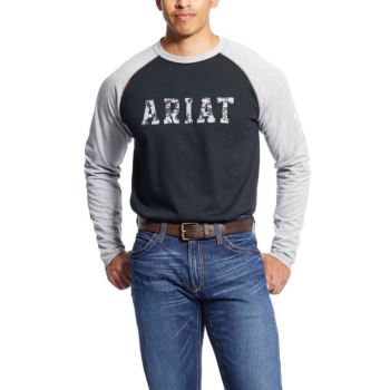 Ariat FR Baseball Logo T-Shirt Siva Maskacove | 3aIWGztK