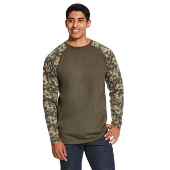 Ariat FR Baseball T-Shirt Olivovo Zelená Maskacove | 5UNshPDe