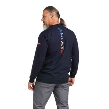 Ariat FR Stretch Logo T-Shirt Námornícka Modrá | HzpimzGl