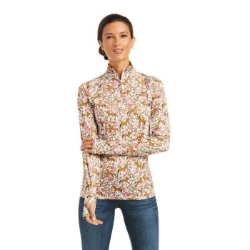 Ariat Lowell 2.0 1/4 Zip Baselayer Sea Salt Floral | JnWh6Z25