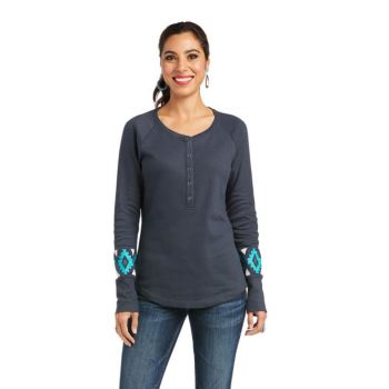 Ariat REAL Basic Henley Top India Ink | 1Kd28c2q