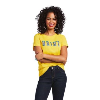 Ariat REAL Kinship Tee Horčica Biela | zeC57G9D