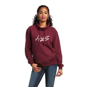 Ariat REAL Logo Script Cowl Sweatshirt Heather Zinfandel | ZJtFgUg8
