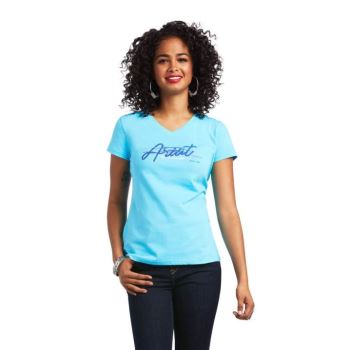Ariat REAL Logo Script Klasické Fit Tee Bachelor Button | 6QkcyMUA