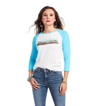 Ariat REAL Long Live Baseball Tee Cloud Dancer/Bachelor Button | 4H2BMBB3