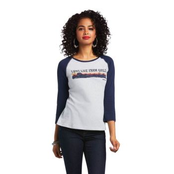 Ariat REAL Long Live Baseball Tee Námornícka Modrá Siva | JdGSSwSK