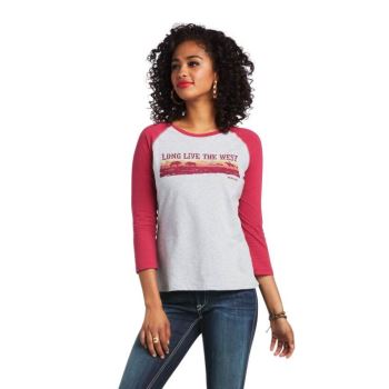 Ariat REAL Long Live Baseball Tee Červené Siva | R6nMsSxe