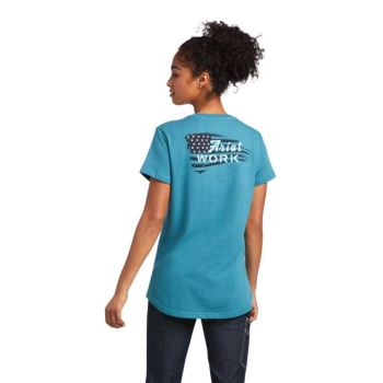 Ariat Rebar Bavlnene Strong Flag Grafika T-Shirt Modre | BIe1aQiq