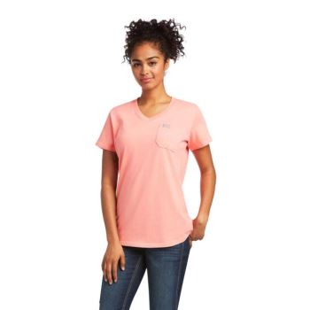 Ariat Rebar Bavlnene Strong V-Neck Top Summer Melon | aRR3BXXY