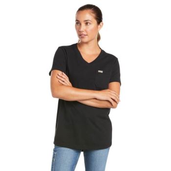 Ariat Rebar Bavlnene Strong V-Neck Top Čierne | zBZ6OAF1
