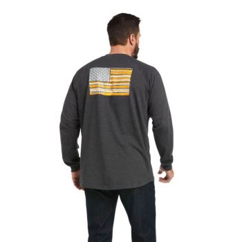 Ariat Rebar CottonStrong Brand Flag T-Shirt Siva | NtQsFZxj