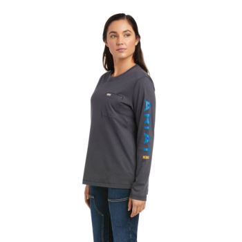 Ariat Rebar Workman Logo T-Shirt Siva Modre | j35Jf2TF