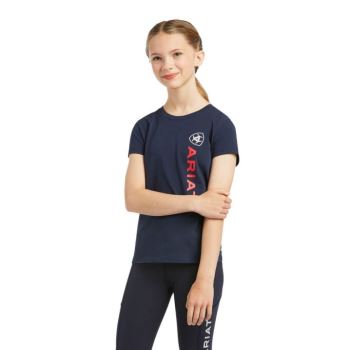 Ariat Vertical Logo T-Shirt Námornícka Modrá | 9Dn1s3Ho