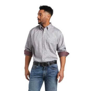 Ariat Wrinkle Free Alvin Klasické Fit Shirt Tmavo Siva | Qdvj726Z